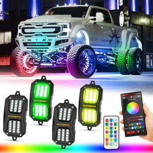 NEW Vibrant Series | Upgraded RGB LED Rock Lights Kit Multicolor Neon Underglow Lights with Bluetooth APP & Remote Control - Dunes 2 Dezert SXS