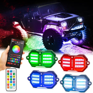 NEW Vibrant Series | Upgraded RGB LED Rock Lights Kit Multicolor Neon Underglow Lights with Bluetooth APP & Remote Control - Dunes 2 Dezert SXS