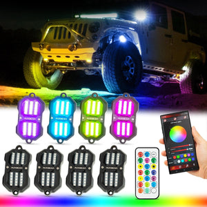 NEW Vibrant Series | Upgraded RGB LED Rock Lights Kit Multicolor Neon Underglow Lights with Bluetooth APP & Remote Control - Dunes 2 Dezert SXS