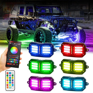 NEW Vibrant Series | Upgraded RGB LED Rock Lights Kit Multicolor Neon Underglow Lights with Bluetooth APP & Remote Control - Dunes 2 Dezert SXS