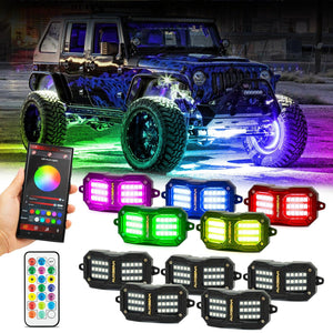 NEW Vibrant Series | Upgraded RGB LED Rock Lights Kit Multicolor Neon Underglow Lights with Bluetooth APP & Remote Control - Dunes 2 Dezert SXS