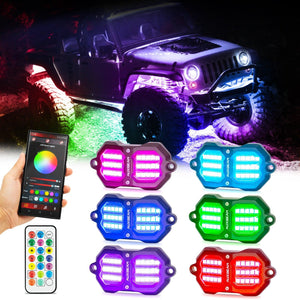 NEW Vibrant Series | Upgraded RGB LED Rock Lights Kit Multicolor Neon Underglow Lights with Bluetooth APP & Remote Control - Dunes 2 Dezert SXS