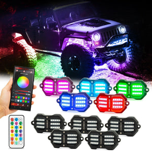 NEW Vibrant Series | Upgraded RGB LED Rock Lights Kit Multicolor Neon Underglow Lights with Bluetooth APP & Remote Control - Dunes 2 Dezert SXS