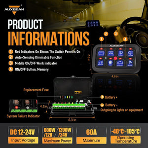 Single Series 6/8 Gang LED Switch Panel,Off Road Light Controller - Dunes 2 Dezert SXS