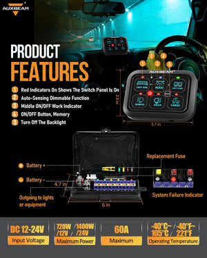 RGB Series 6/8/12 Gang LED Switch Panel,Off Road Light Controller - Dunes 2 Dezert SXS