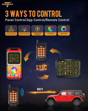 AC Series 8/12 Gang RGB Switch Panel with APP&Remote Control, Toggle/ Momentary/ Pulsed Mode Supported - Dunes 2 Dezert SXS