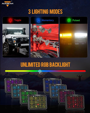 AC Series 8/12 Gang RGB Switch Panel with APP&Remote Control, Toggle/ Momentary/ Pulsed Mode Supported - Dunes 2 Dezert SXS