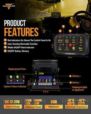 AR Series 6/8 Gang LED Switch Panel,Off Road Light Controller - Dunes 2 Dezert SXS