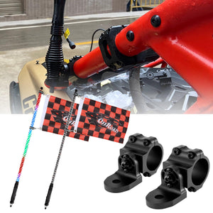 3FT/4FT LED RGB Whip Lights with Bluetooth/ Remote Controlled & Black Universal Flagpole Light Mount  for all UTVs with 1.75" to 2" Roll Cage - Dunes 2 Dezert SXS
