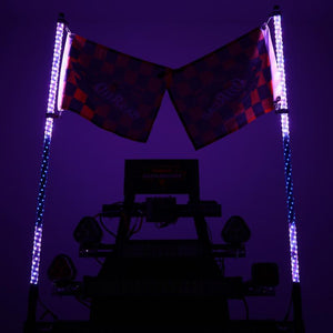 3FT/4FT LED RGB Whip Lights with Bluetooth/ Remote Controlled & Black Universal Flagpole Light Mount  for all UTVs with 1.75" to 2" Roll Cage - Dunes 2 Dezert SXS