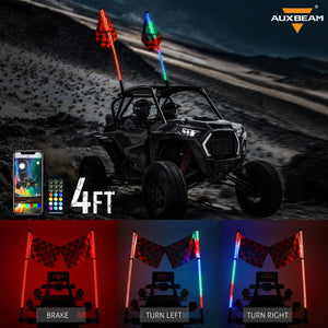 3FT/4FT LED RGB Whip Lights & Rear Pillar Flagpole Light Brackets Combo for Can-Am Maverick X3 2017 2018 2019 2020 2021 - Dunes 2 Dezert SXS