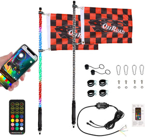 3FT/4FT LED RGB Whip Lights & Rear Pillar Flagpole Light Brackets Combo for Can-Am Maverick X3 - Dunes 2 Dezert SXS