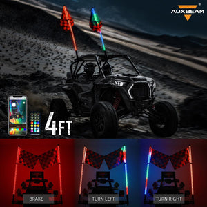 3FT/4FT LED RGB Whip Lights & Rear Pillar Flagpole Light Brackets Combo for Can-Am Maverick X3 - Dunes 2 Dezert SXS