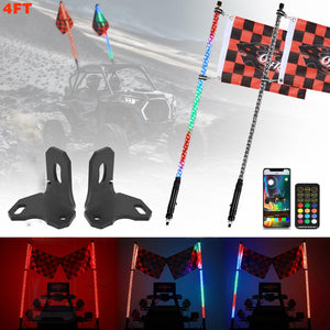 3FT/4FT LED RGB Whip Lights & Rear Pillar Flagpole Light Brackets Combo for Can-Am Maverick X3 - Dunes 2 Dezert SXS