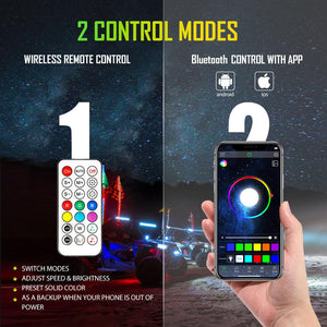 3FT/4FT LED RGB Whip Lights with Bluetooth/ Remote Controlled + Whip Light Mounting Brackets for UTV, ATV, Off-road Vehicle - Dunes 2 Dezert SXS