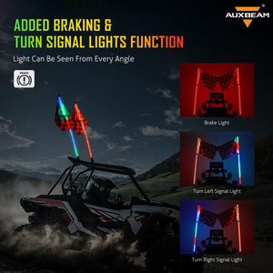 3FT/4FT LED RGB Whip Lights with Bluetooth/ Remote Controlled + Whip Light Mounting Brackets for UTV, ATV, Off-road Vehicle - Dunes 2 Dezert SXS