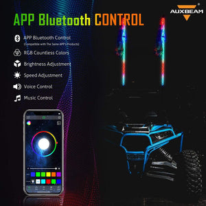 3FT/4FT LED RGB Whip Lights with Bluetooth/ Remote Controlled + Whip Light Mounting Brackets for UTV, ATV, Off-road Vehicle - Dunes 2 Dezert SXS