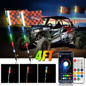 3FT/4FT LED RGB Whip Lights with Bluetooth/ Remote Controlled + Whip Light Mounting Brackets for UTV, ATV, Off-road Vehicle - Dunes 2 Dezert SXS