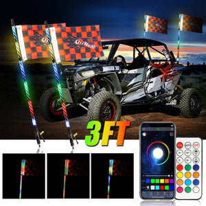3FT/4FT LED RGB Whip Lights with Bluetooth/ Remote Controlled + Whip Light Mounting Brackets for UTV, ATV, Off-road Vehicle - Dunes 2 Dezert SXS