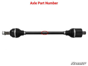 Where SuperATV prints the part number on the axle shaft