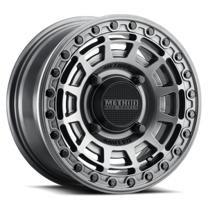 Gloss Graphite Method 415 UTV Beadlock Wheel with matching beadlock ring, multi-window design, and 1600 lb load rating for off-road power.