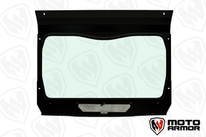 DOT glass windshield for Can-Am Commander and Maverick Trail with spring vents, aluminum frame, and manual wiper for all-weather riding.