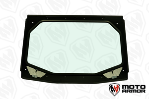 Full glass windshield with vented flaps, black aluminum frame, and manual wiper for Kawasaki KRX 1000 UTV, fits 2020–2025