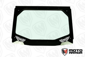 Full glass windshield with vented flaps, black aluminum frame, and manual wiper for Kawasaki KRX 1000 UTV, fits 2020–2025