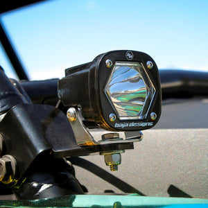 Baja Designs S1 - Pair | Universal Spot / White / Clear, mounted on an A-Pillar - Dunes 2 Dezert SXS
