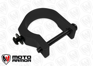 Black anodized Moto Armor billet clamps for 1.75, 1.875, or 2 inch tubing with stainless bolts
