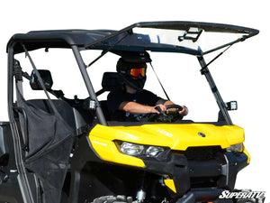SuperATV scratch-resistant flip windshield installed on a Can-Am Defender, closed