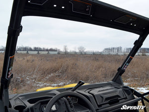 SuperATV Can-Am Defender full windshield on the machine, angled view
