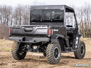 SuperATV Defender glass rear windshield with the sliding panel open