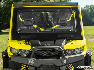 SuperATV Defender glass windshield showing the BreezeRite vent