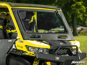 SuperATV Defender glass windshield seen from inside the cab