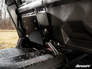 SuperATV second-row heater mount and hose routing in a Can-Am Defender MAX HD10 rear cab