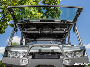 SuperATV Defender power flip glass windshield opened partway