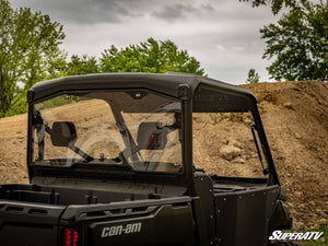 SuperATV Defender rear windshield seen from inside the cab