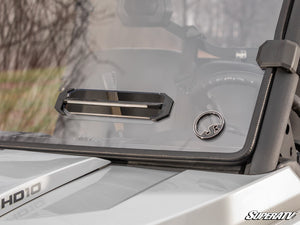 SuperATV Can-Am Defender vented windshield, angled front view