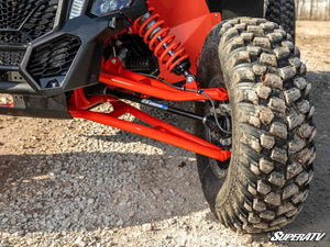 Can-Am Maverick X3 SuperATV Atlas Pro high-clearance front A-arms in Can-Am Red