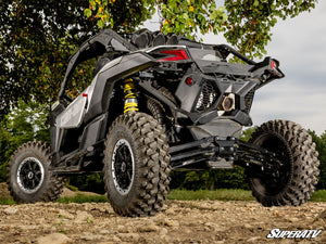 SuperATV high-clearance boxed radius rods for Can-Am Maverick X3 installed view
