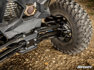 SuperATV high-clearance boxed radius rods for Can-Am Maverick X3 mounting detail