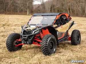 Can-Am Maverick X3 forward offset A-arms in Can-Am Red, high clearance bend