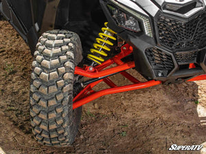 Can-Am Maverick X3 SuperATV Atlas Pro A-arms in Can-Am Red rear view