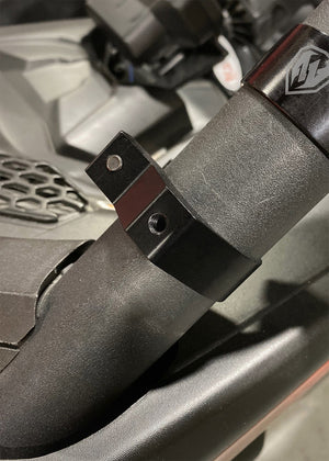 Black anodized Moto Armor billet clamps for 1.75, 1.875, or 2 inch tubing with stainless bolts