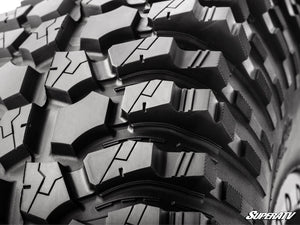 SuperATV Cliffhanger rock tire mounted for UTV desert and rock terrain