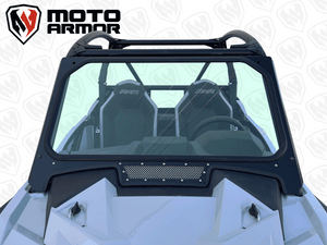 Vented automotive glass windshield with black aluminum frame for 2021–2024 Polaris RZR Trail and Trail S, includes manual wiper