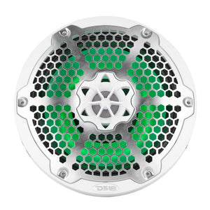 DS18 Hybrid Marine Speaker w/ Driver And RGB LEDs 8in 2-Way 350 Watts RMS 4 ohm White w/ Covers
