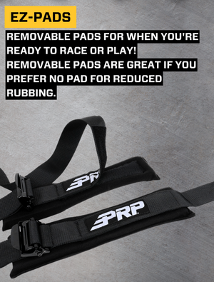 PRP black 5-point harness bolt-in tab and lap belt hardware