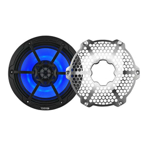 DS18 Hybrid Marine Speaker w/ Driver And RGB LEDs 8in 2-Way 350 Watts RMS 4 ohm Black w/ Covers